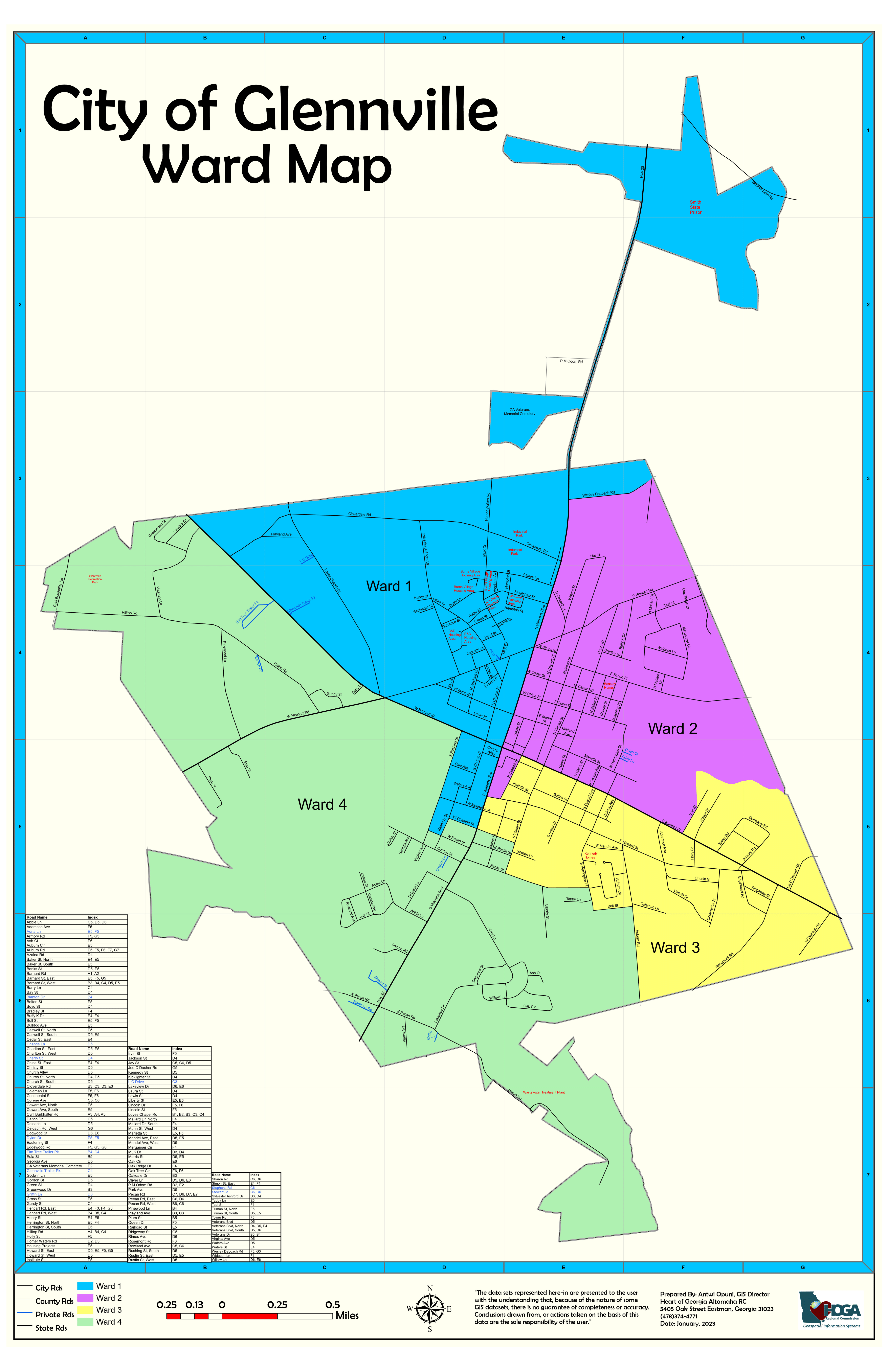 this is a map of the 4 wards in the city of glennville
